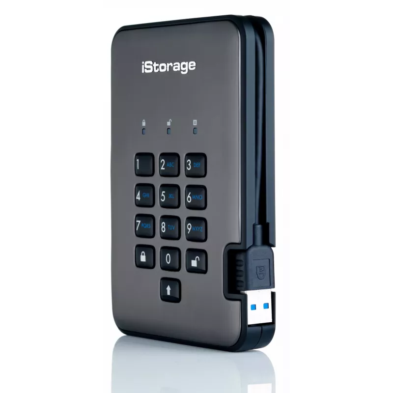 iStorage diskAshur PRO2 IS-DAP2-256-1000-C-G κρυπτογραφημένος φορητός σκληρός δίσκος HDD, 1 TB, 2,5 ίντσες, USB 3.1, AES-XTS 256-bit, FIPS 140-2 Level 3, πληκτρολόγιο
