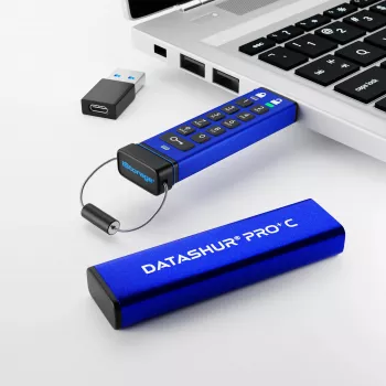 iStorage datAshur PRO+C 128GB | Πιστοποιημένο FIPS 140-3 Level 3 | Ασφαλής μονάδα USB Type-C | Κρυπτογράφηση υλικού AES-XTS 256-bit | Προστασία με PIN | Περιλαμβάνεται προσαρμογέας Type-C σε A