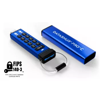 iStorage datAshur PRO+C 512GB | Πιστοποιημένο FIPS 140-3 Level 3 | Ασφαλής μονάδα USB Type-C | Κρυπτογράφηση υλικού AES-XTS 256-bit | Προστασία με PIN | Περιλαμβάνεται προσαρμογέας Type-C σε A