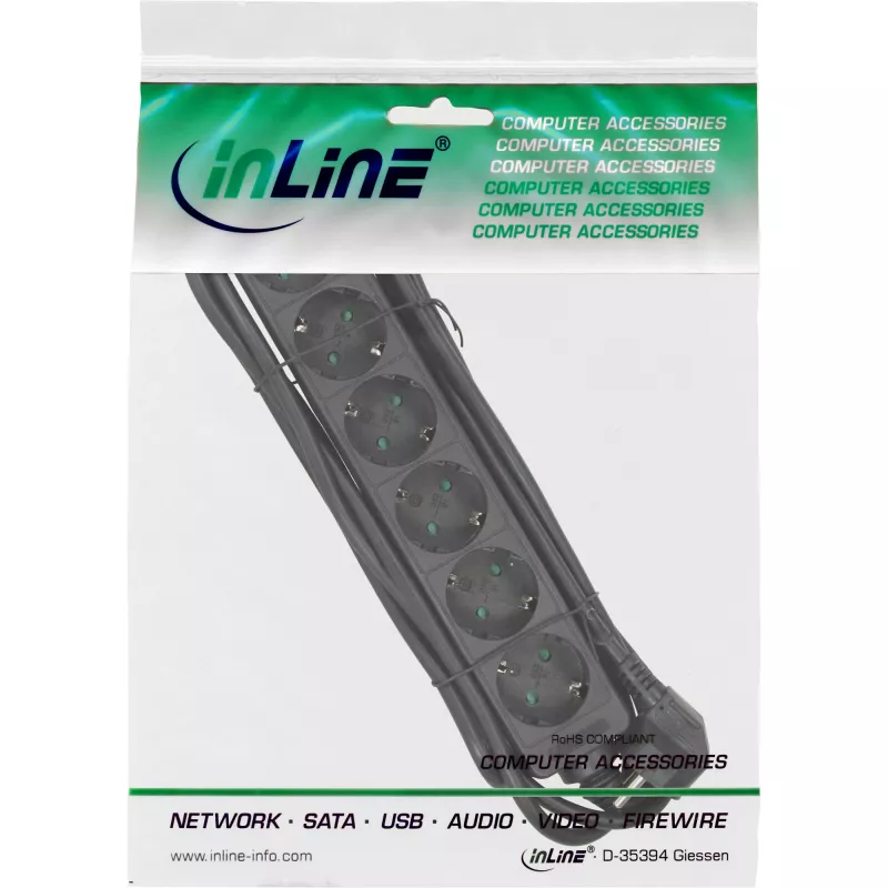 InLine πολύπριζο, 6 θέσεων Schutzkontakt CEE 7/3, μαύρο, 5 m