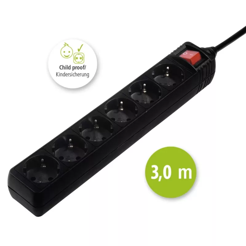 Hama 137265 Πολύπριζο 3 m 6 έξοδοι AC Εσωτερικού χώρου Μαύρο