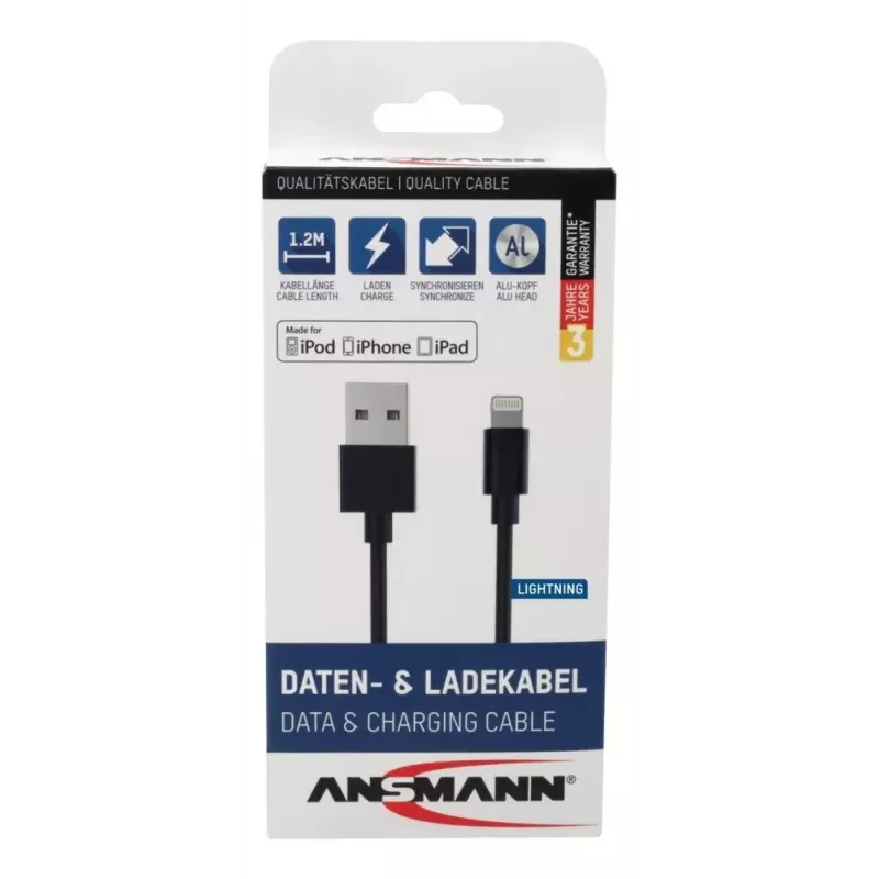 Καλώδιο Lightning Ansmann 1700-0078 1,2 m μαύρο