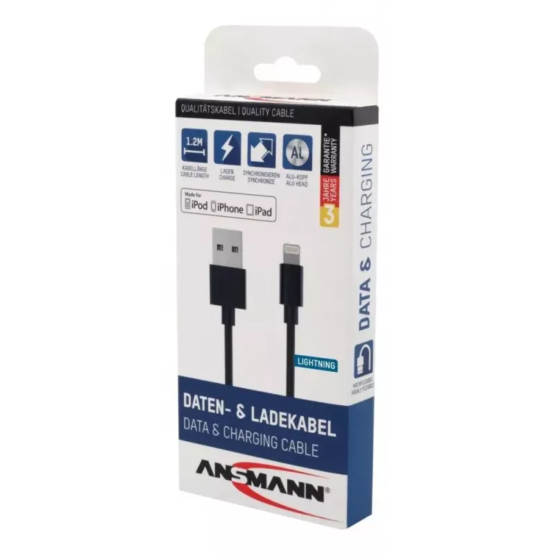 Καλώδιο Lightning Ansmann 1700-0078 1,2 m μαύρο
