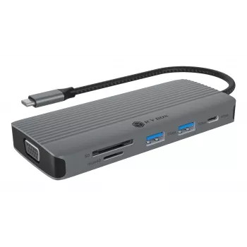 Σταθμός σύνδεσης ICY BOX IB-DK4040a-CPD — 10-in-1 USB-C, HDMI 4K60Hz, VGA, 3×USB-A, Gigabit-LAN, PD 100W, SD/MicroSD, αλουμίνιο