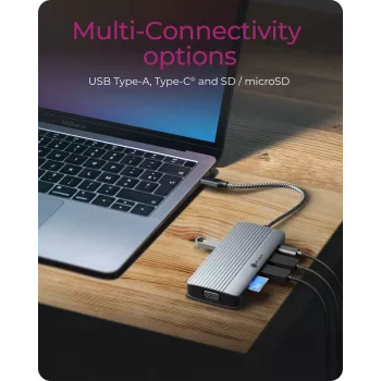 Σταθμός σύνδεσης ICY BOX IB-DK4040a-CPD — 10-in-1 USB-C, HDMI 4K60Hz, VGA, 3×USB-A, Gigabit-LAN, PD 100W, SD/MicroSD, αλουμίνιο