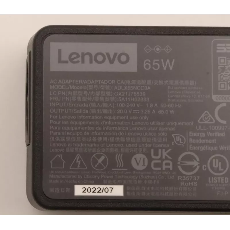 Lenovo 5A11H02883 Τροφοδοτικό Εσωτερικού χώρου 65 W Μαύρο