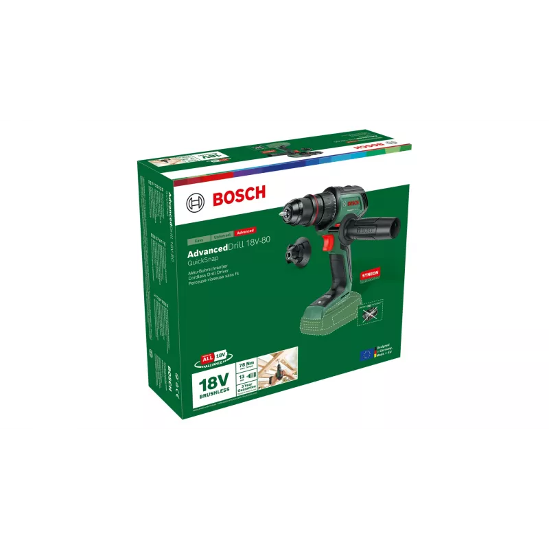 Bosch AdvancedDrill 18V-80 QuickSnap δραπανοκατσάβιδο μπαταρίας, 18 V, Solo (χωρίς μπαταρία και φορτιστή), πράσινο/μαύρο