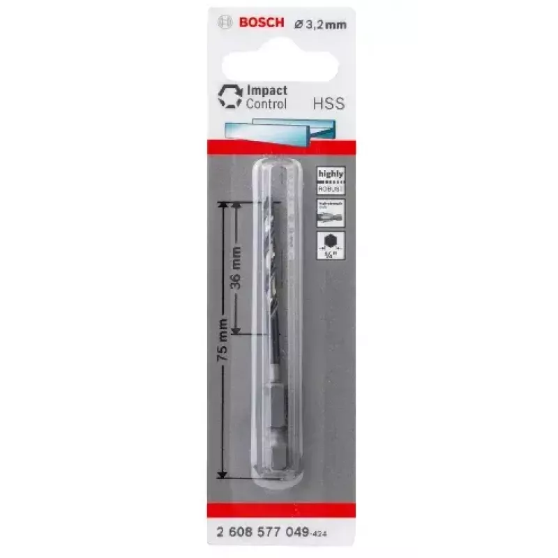 Στριφτό τρυπάνι Bosch HSS με εξάγωνη λαβή 3,2 mm