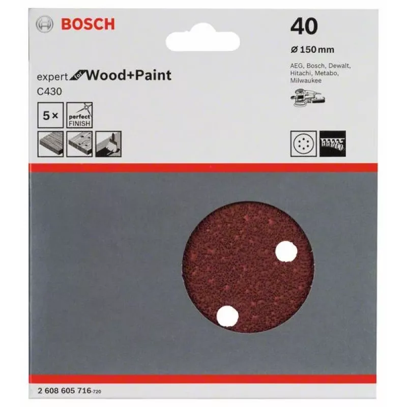 Bosch 2 608 605 716 Αξεσουάρ χειροκίνητης λείανσης Φύλλο λείανσης P40 5 τεμ.