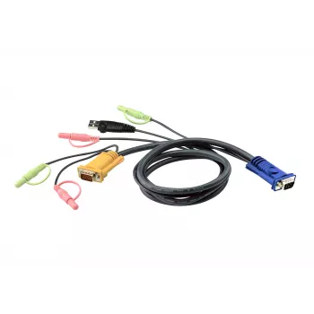 Καλώδιο KVM ATEN USB 3m, 3 m, VGA, μαύρο, HD-15, USB A, 2 x 3,5 mm, HDB-15, 2 x 3,5 mm, βύσμα αρσενικό