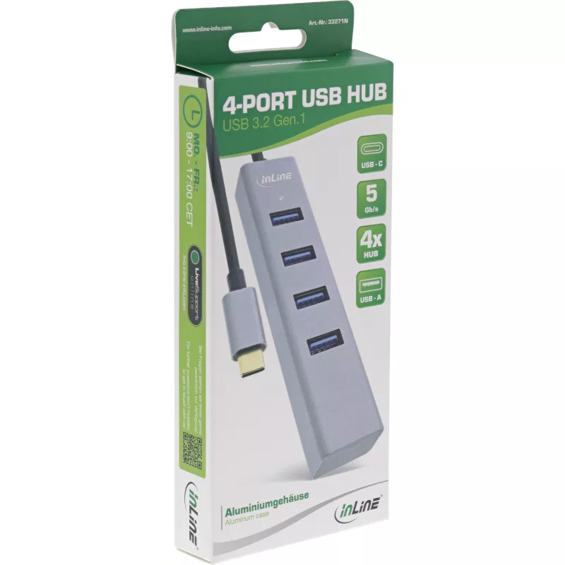 InLine USB-C 3.2 Multi Hub (4x USB-A 5Gb/s), OTG, Αλουμινένιο κουτί