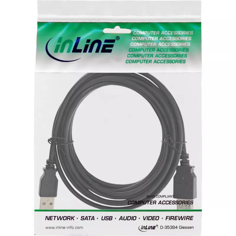 Καλώδιο επέκτασης USB 2.0 Type-A αρσενικό/θηλυκό InLine 34618B 1,8 m μαύρο