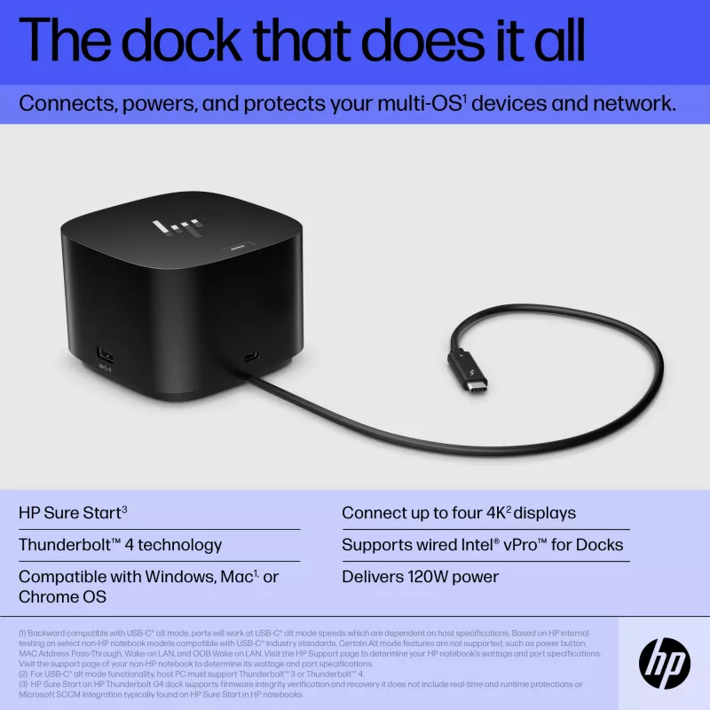 HP Thunderbolt Dock 120W G4 Ενσύρματος Σταθμός Υποδοχής μαύρο Thunderbolt 4