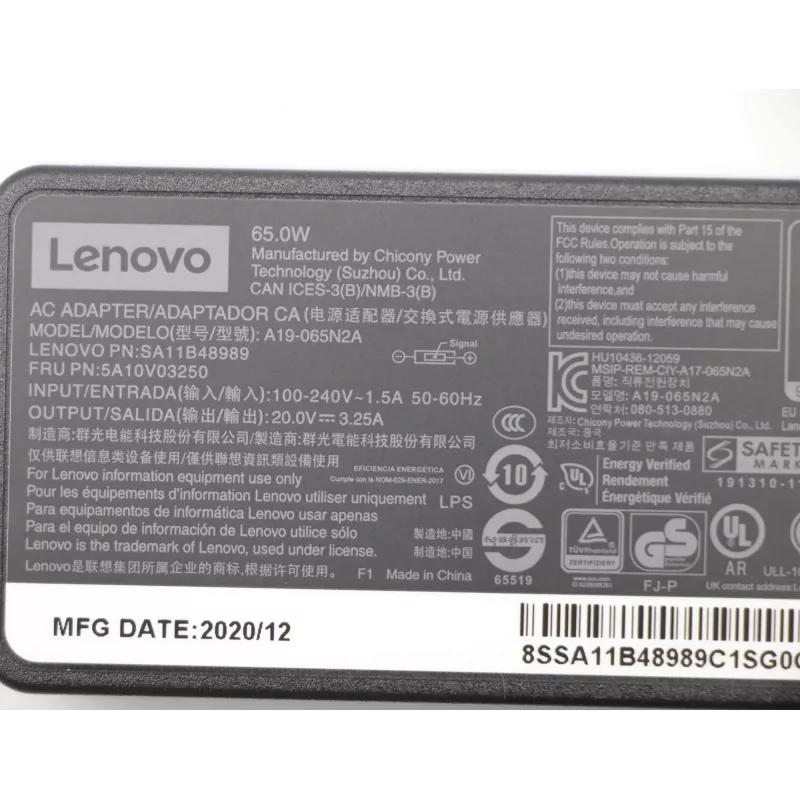 Lenovo 5A10V03250 τροφοδοτικό/μετατροπέας εσωτερικού χώρου 65 W μαύρο