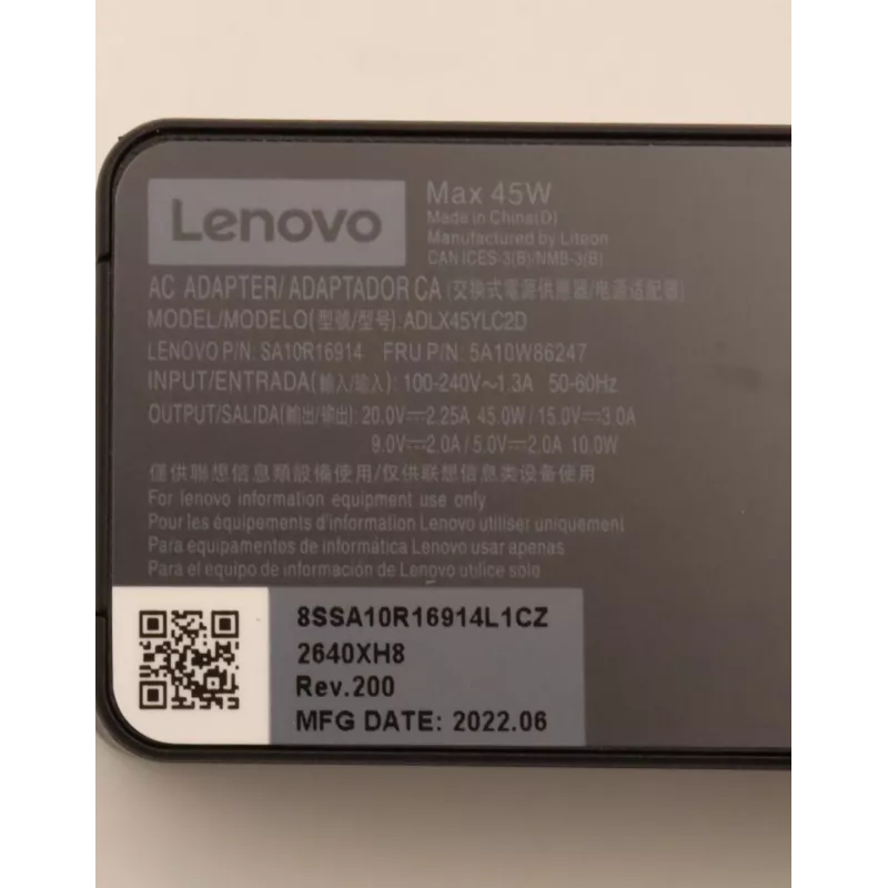 Lenovo 5A10W86247 τροφοδοτικό εσωτερικού χώρου 45 W μαύρο