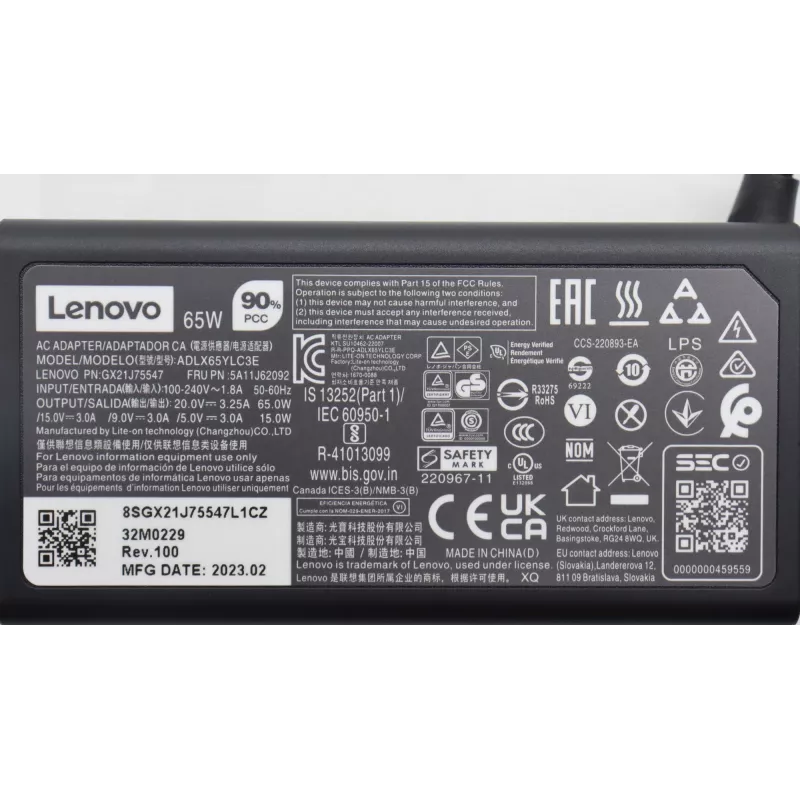 Τροφοδοτικό Lenovo 65W φορτιστής USB-C 5A11J62092 για laptops και συσκευές USB-C