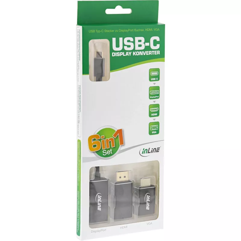Σετ μετατροπέα οθόνης USB InLine 6 σε 1, 4K/60Hz μαύρο