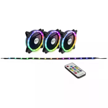 Inter-Tech Argus RS-04 Σετ ανεμιστήρων RGB, 3x 120 mm με λωρίδα LED 50 cm και τηλεχειριστήριο, Μαύρο
