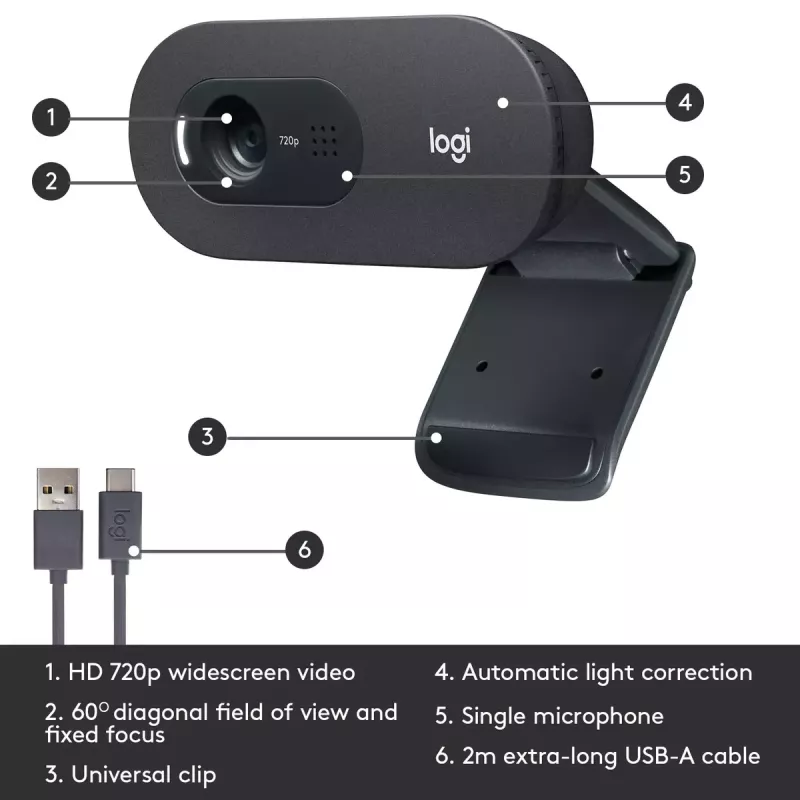 Webcam Logitech C505 HD 1280x720 USB μαύρο