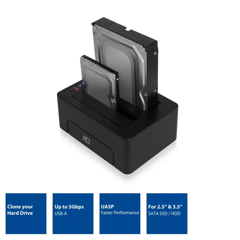 Διπλός σταθμός σύνδεσης ACT AC1504 για HDD, USB 3.2 Gen 1, μαύρος