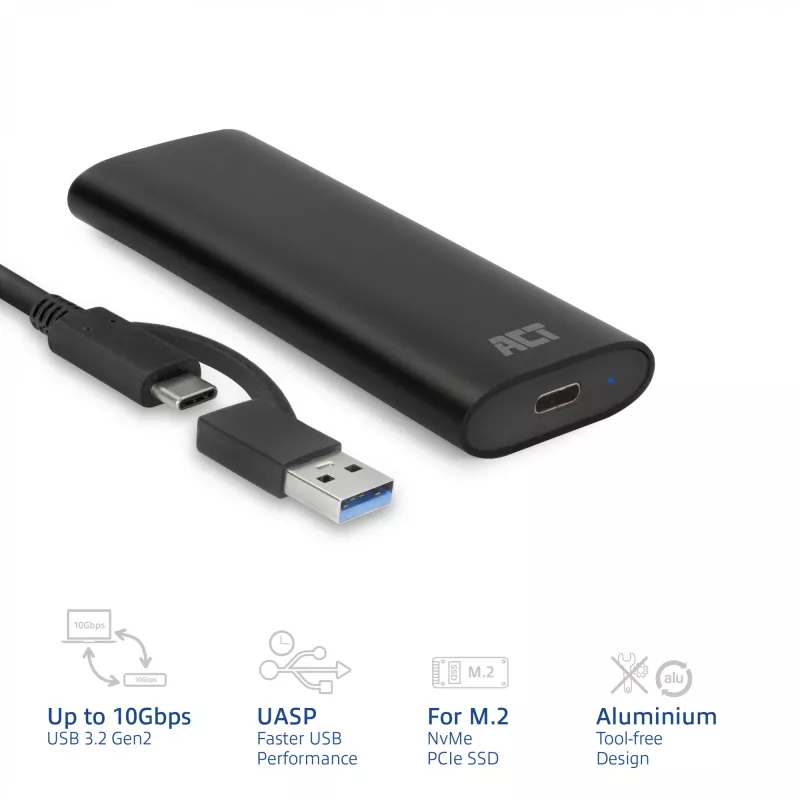 Θήκη SSD ACT AC1615 USB-C M.2 NVMe PCIe 10 Gbit/s μαύρο
