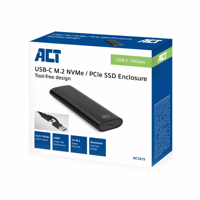 Θήκη SSD ACT AC1615 USB-C M.2 NVMe PCIe 10 Gbit/s μαύρο