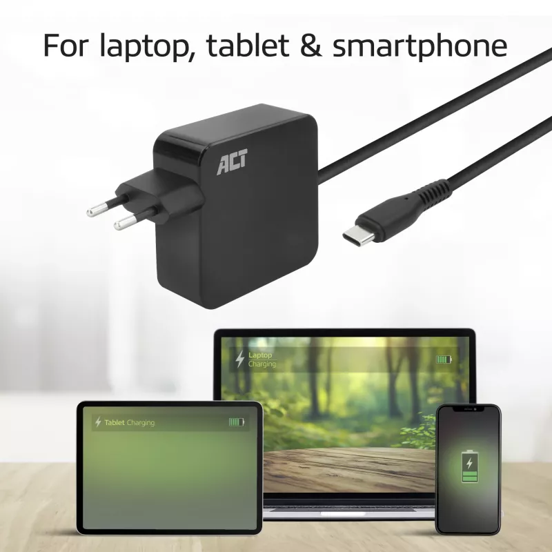 Τροφοδοτικό laptop USB-C ACT 65W με προφίλ Power Delivery, 2 μέτρα