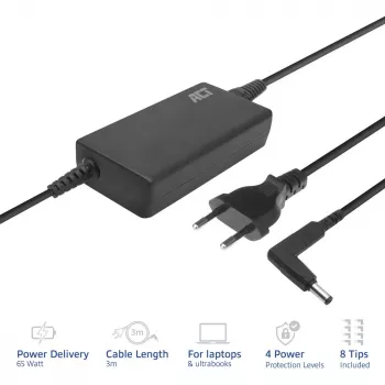 Λεπτός φορτιστής ACT 65W (για laptop έως 15,6 ίντσες)