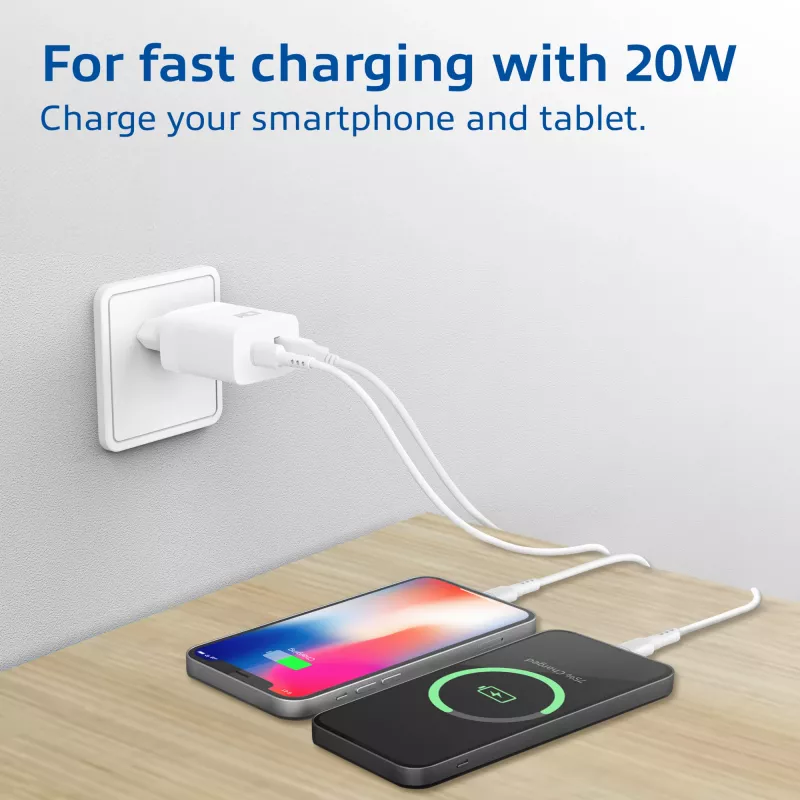 Φορτιστής USB-C & USB-A ACT 20 W με Power Delivery PPS, Quick Charge, GaNFast