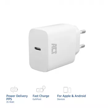 Φορτιστής USB-C ACT 35W Power Delivery PPS GaNFast universal