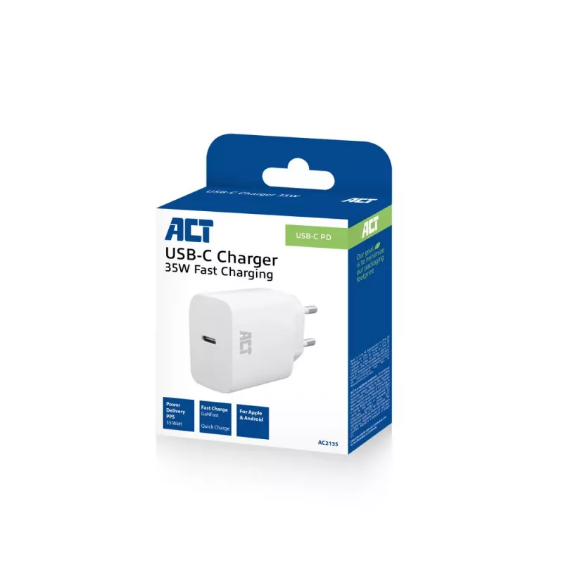 Φορτιστής USB-C ACT 35W Power Delivery PPS GaNFast universal