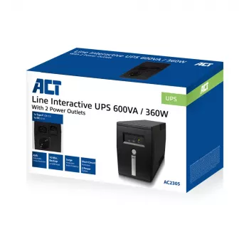 UPS Line Interactive ACT 600 VA – 360 W με AVR, Line-Interactive, 0,6 kVA, 360 W, 240 V, υπερφόρτιση, βαθιά εκφόρτιση, υπερφόρτωση, βραχυκύκλωμα, υποδοχή C13, Type F