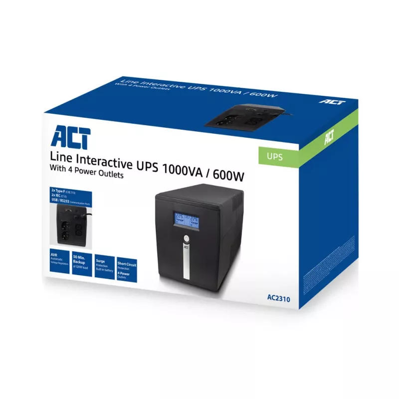UPS Line Interactive ACT 1000VA - 600W με AVR, οθόνη LCD