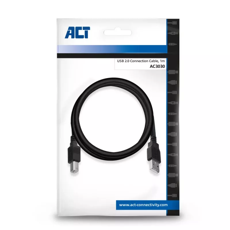 Καλώδιο σύνδεσης USB 2.0 ACT αρσενικό A – αρσενικό B 1 μέτρο μαύρο