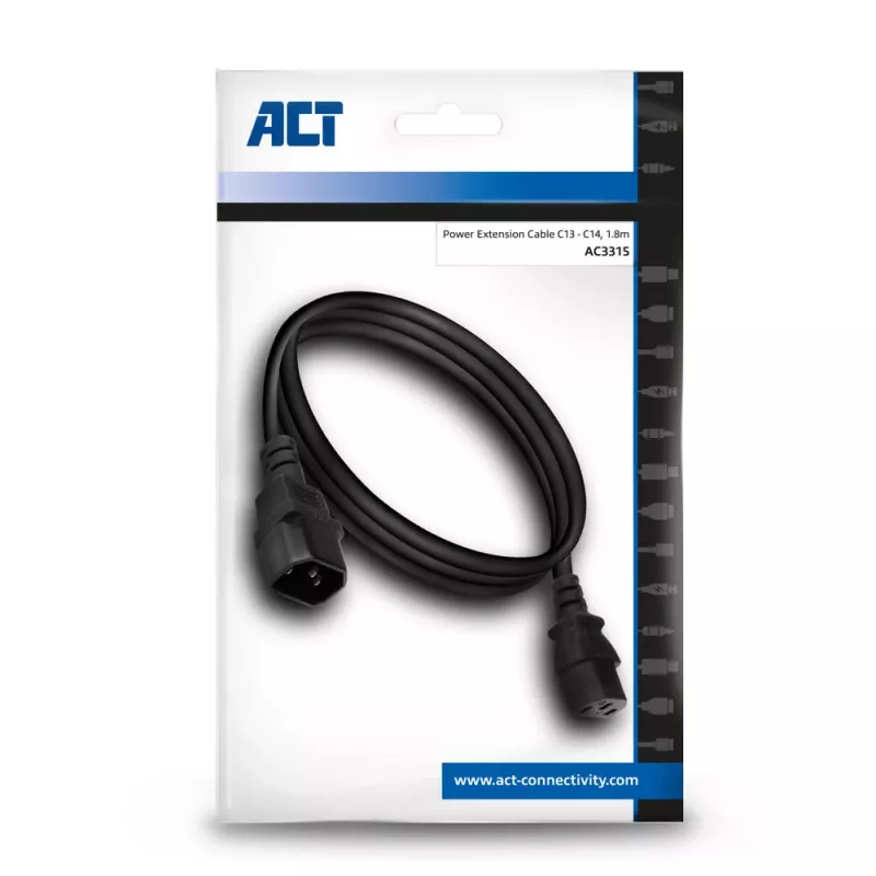 Καλώδιο τροφοδοσίας C13 C14 μαύρο 1,8 m ACT Powercord