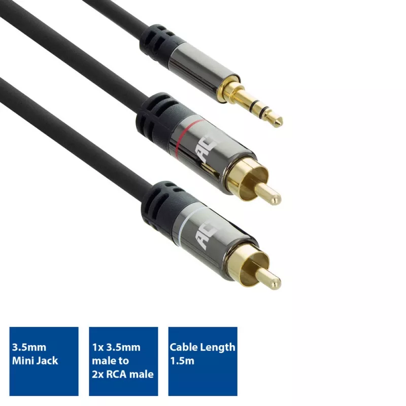 Καλώδιο ήχου ACT AC3605 1,5 m 3,5 mm σε 2 x RCA μαύρο