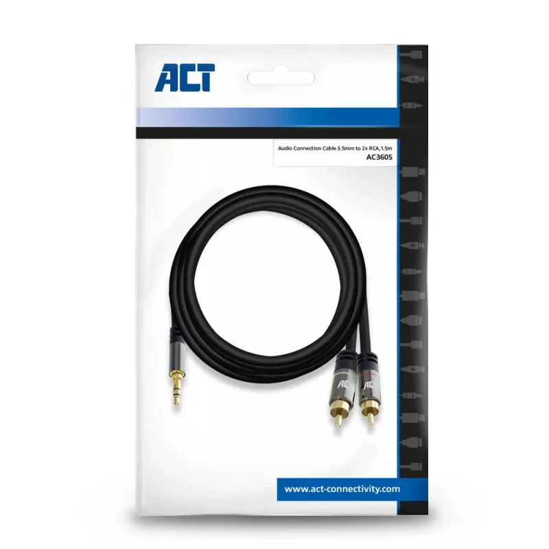 Καλώδιο ήχου ACT AC3605 1,5 m 3,5 mm σε 2 x RCA μαύρο