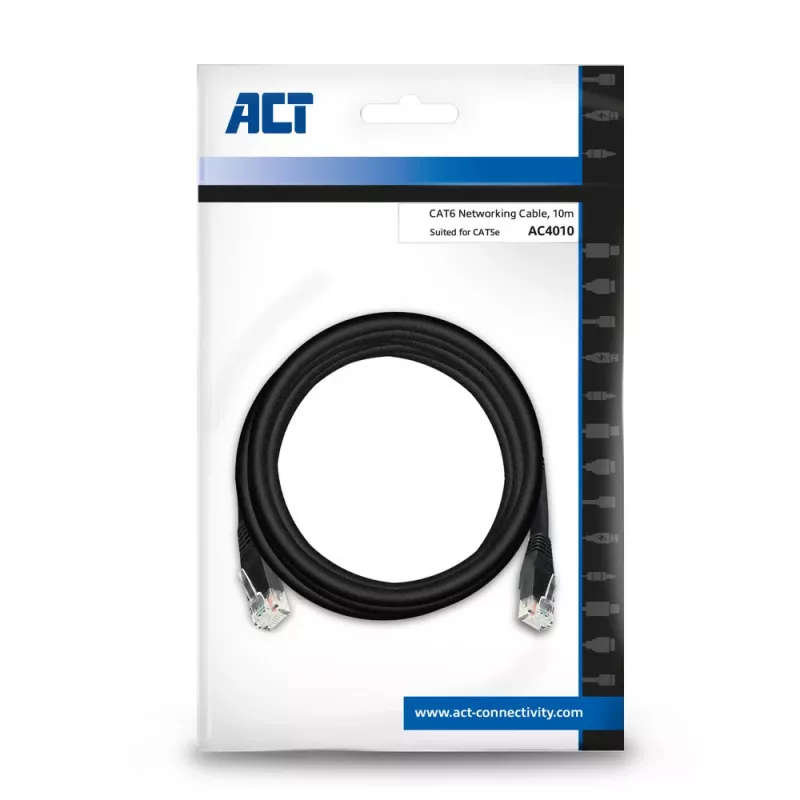 ACT μαύρο 10,0 μέτρα U/UTP CAT6 καλώδιο patch με βύσματα RJ45