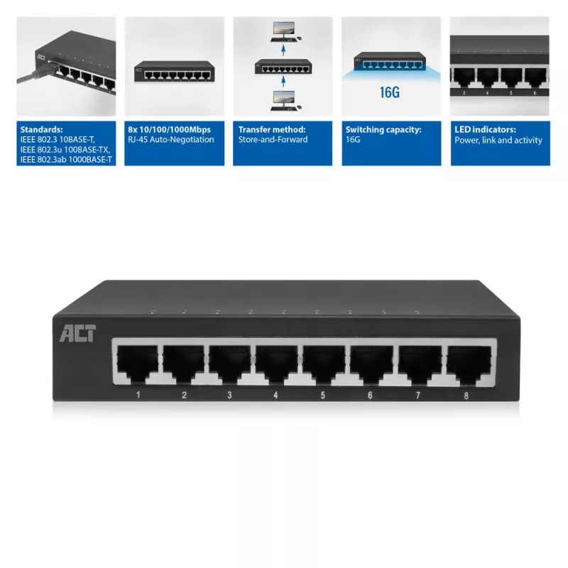 Unmanaged switch ACT AC4418 8 θύρες Gigabit Ethernet 10/100/1000