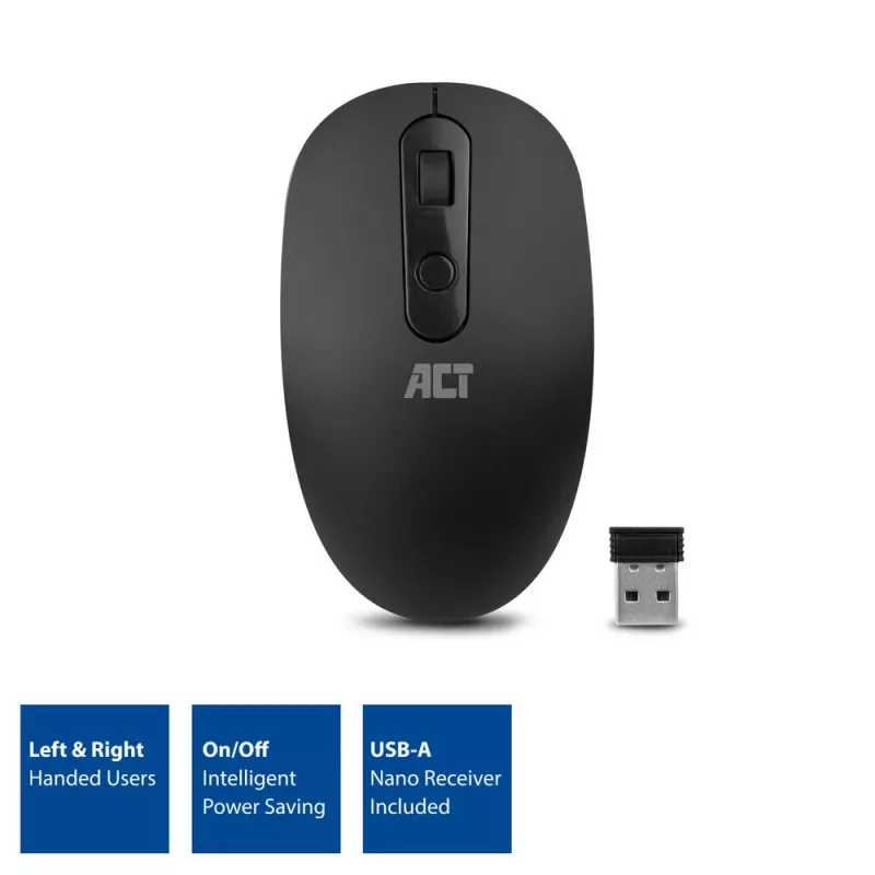 ACT ασύρματο ποντίκι 1200 DPI, αμφίχειρο, RF Wireless, 1200 DPI, μαύρο