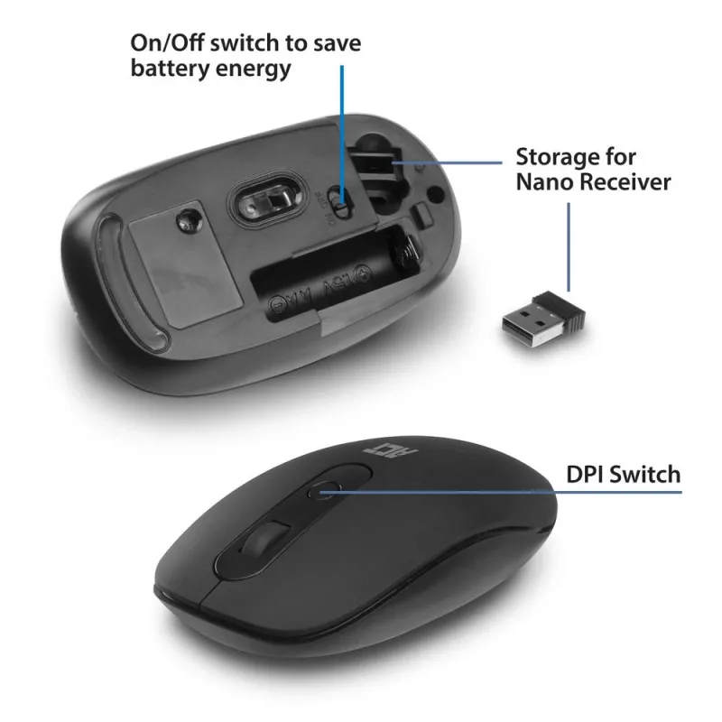 ACT ασύρματο ποντίκι 1200 DPI, αμφίχειρο, RF Wireless, 1200 DPI, μαύρο