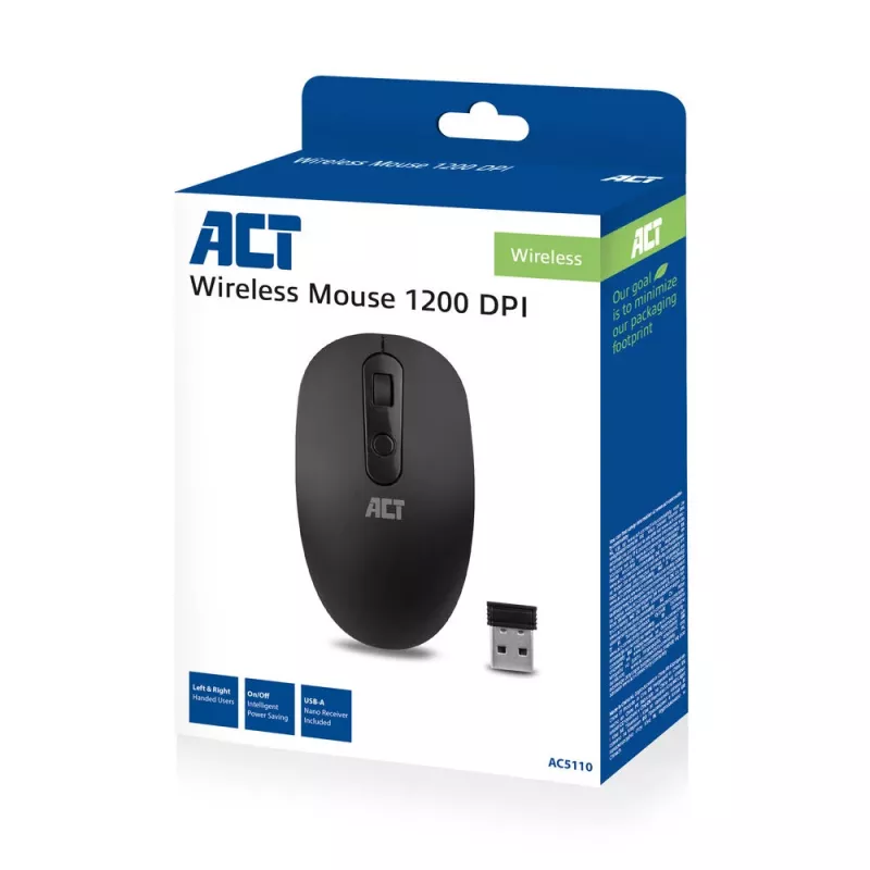 ACT ασύρματο ποντίκι 1200 DPI, αμφίχειρο, RF Wireless, 1200 DPI, μαύρο