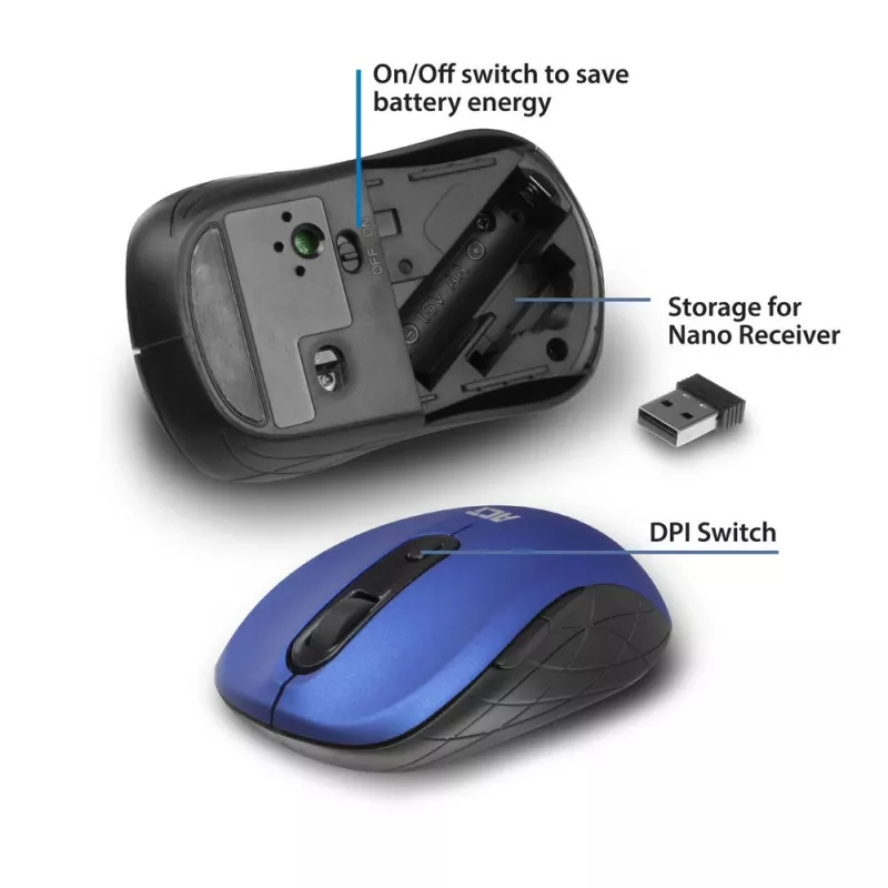 ACT AC5140 αμφίχειρο ασύρματο ποντίκι, 1600 DPI, RF Wireless, μπλε/μαύρο
