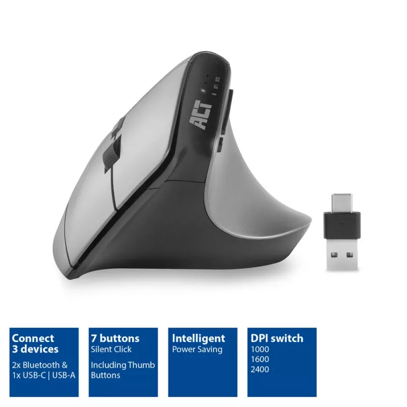 ACT ασύρματο εργονομικό ποντίκι με Bluetooth και USB-C/USB-A