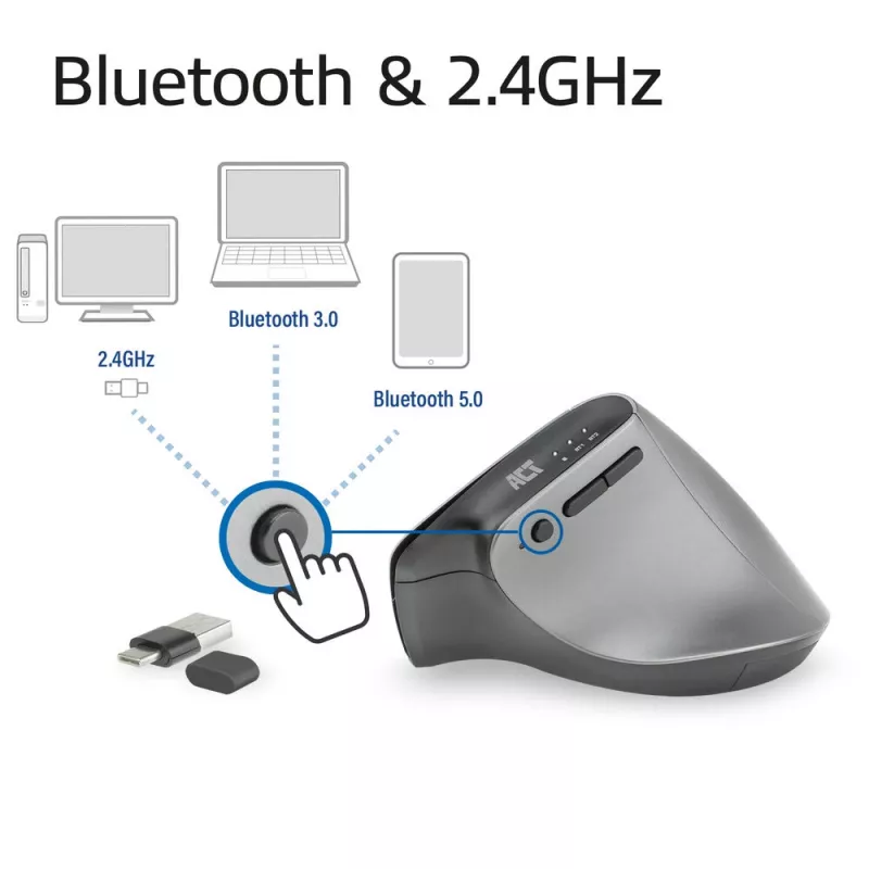 ACT ασύρματο εργονομικό ποντίκι με Bluetooth και USB-C/USB-A