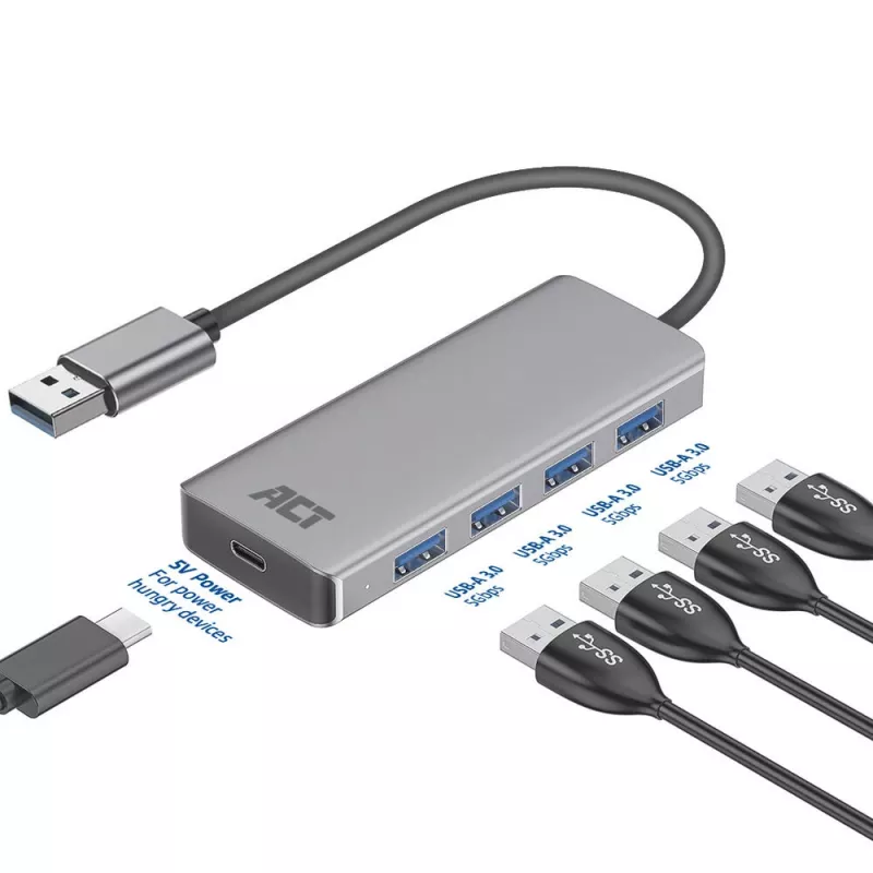 USB Hub ACT AC6121 Type-A 5000 Mbit/s αλουμίνιο