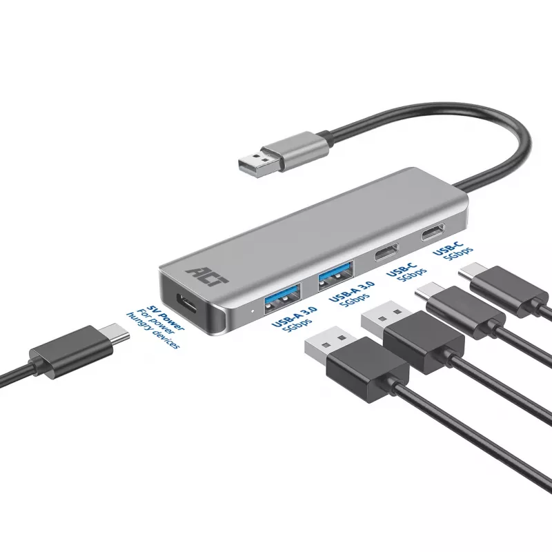 USB Hub ACT AC6125 3.2 Gen 1 Type-A 5000 Mbit/s γκρι