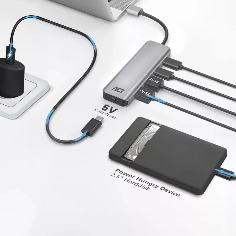 USB Hub ACT AC6125 3.2 Gen 1 Type-A 5000 Mbit/s γκρι