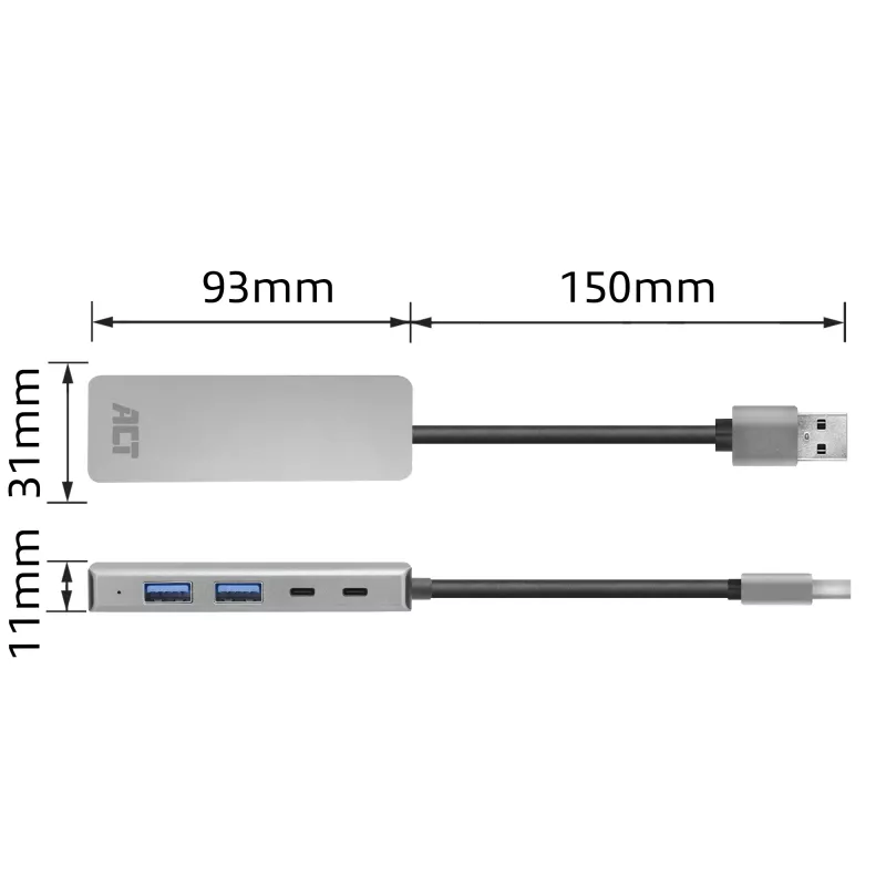USB Hub ACT AC6125 3.2 Gen 1 Type-A 5000 Mbit/s γκρι