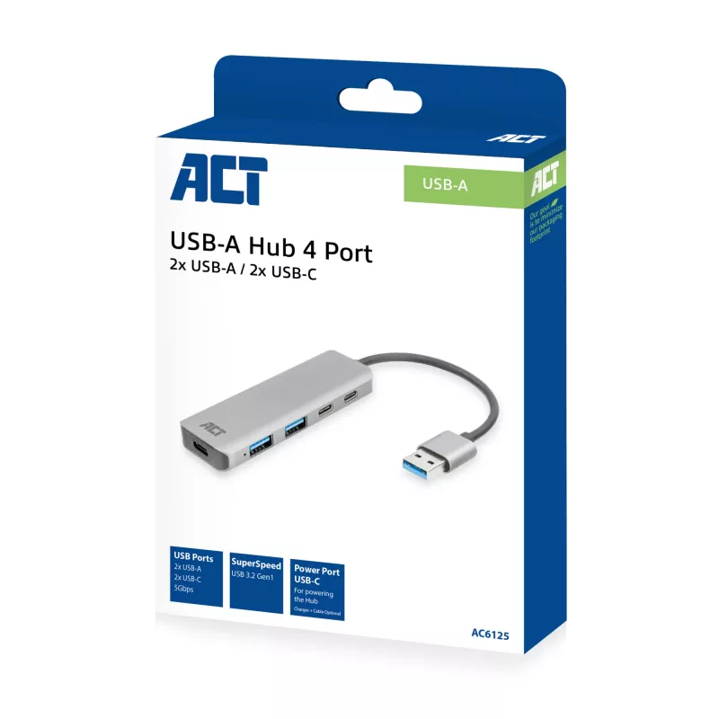 USB Hub ACT AC6125 3.2 Gen 1 Type-A 5000 Mbit/s γκρι